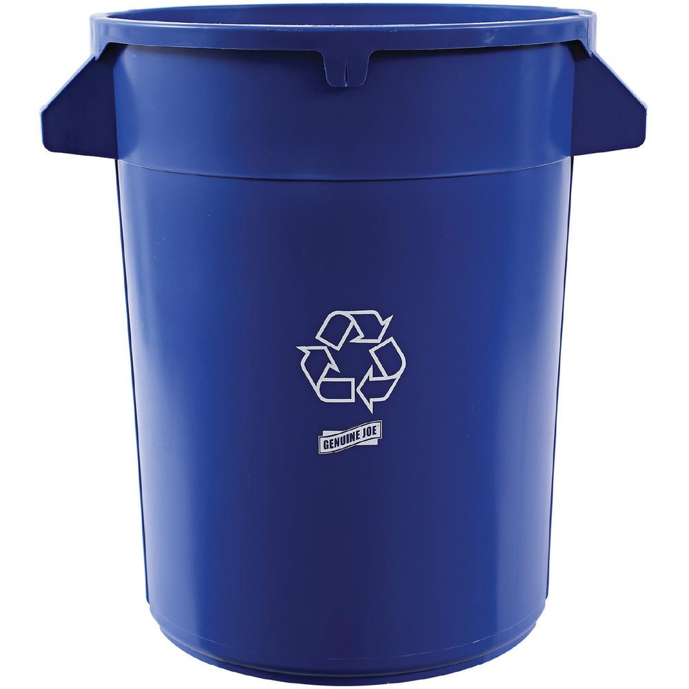 Genuine Joe Heavy-Duty Trash Container - 32 gal Capacity - Side Handle, Venting Channel - Plastic - Blue - 1 Each