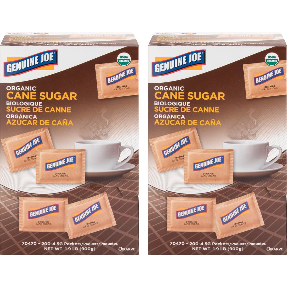 Genuine Joe Turbinado Natural Cane Sugar Packets - Packet - 0.159 oz (4.5 g) - Molasses Flavor - Natural Sweetener - 2/Carton - 
