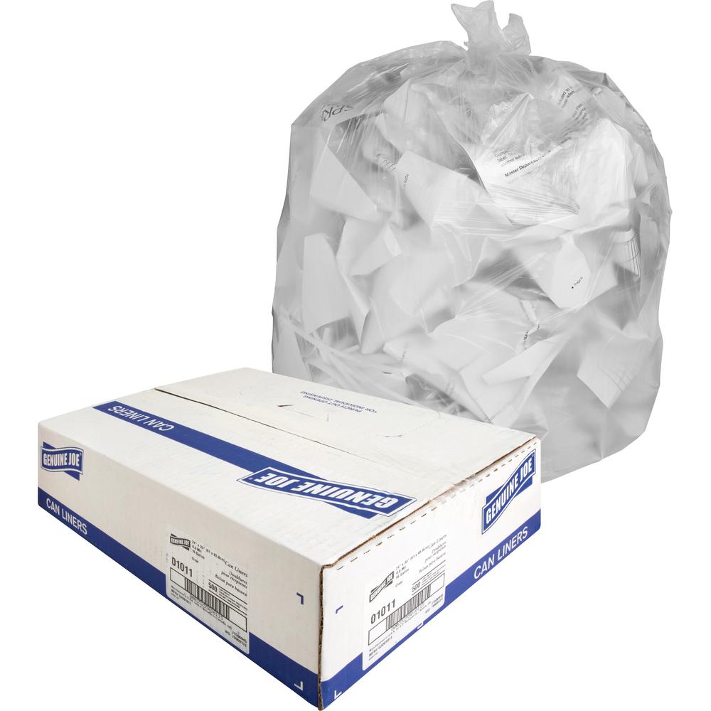 Genuine Joe Clear Trash Can Liners - Small Size - 16 gal Capacity - 24" Width x 33" Length - 0.60 mil (15 Micron) Thickness - Lo