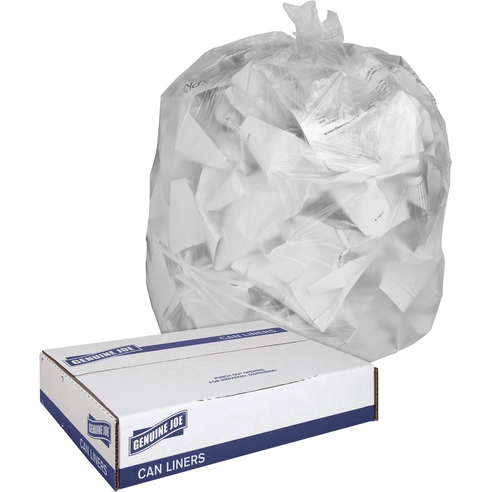 Genuine Joe Clear Trash Can Liners - Medium Size - 30 gal Capacity - 30" Width x 36" Length - 0.60 mil (15 Micron) Thickness - L