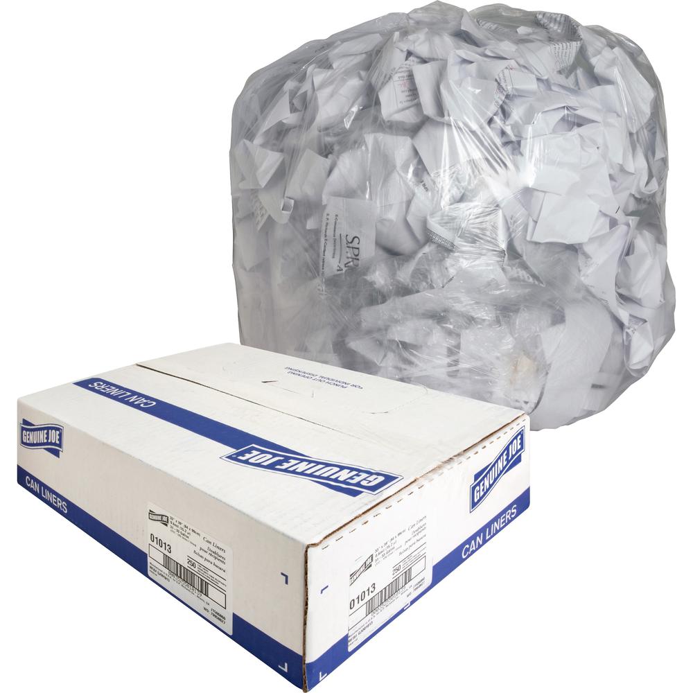 Genuine Joe Clear Trash Can Liners - Medium Size - 33 gal Capacity - 33" Width x 39" Length - 0.60 mil (15 Micron) Thickness - L