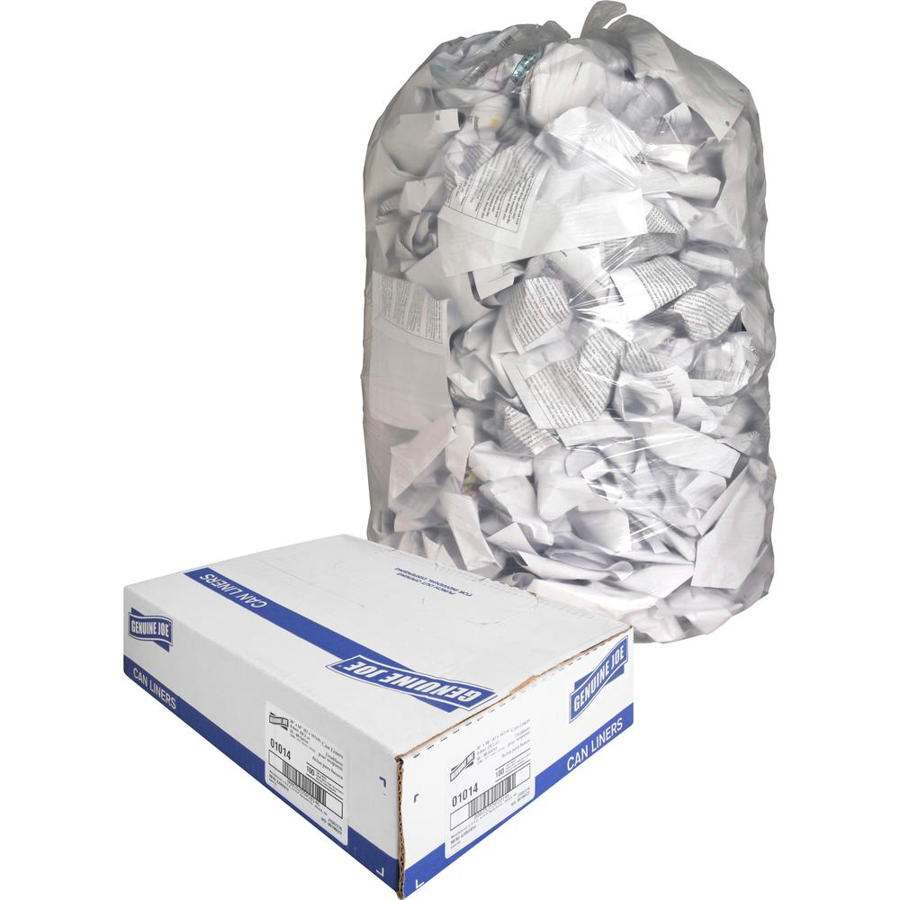 Genuine Joe Clear Trash Can Liners - Extra Large Size - 60 gal Capacity - 38" Width x 58" Length - 0.80 mil (20 Micron) Thicknes