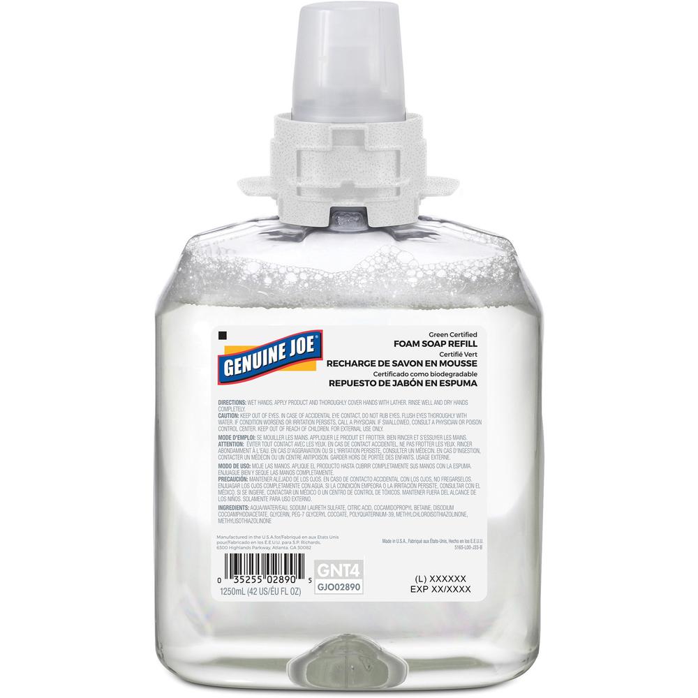 Genuine Joe Green Certified Soap Refill - Fragrance-free Scent - 42.3 fl oz (1250 mL) - Hand, Skin - Clear - 1 Each