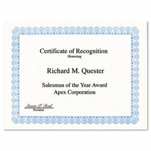 Geographics Conventional Blue Certificate - 24 lb Basis Weight - 11" x 8.5" - Inkjet, Laser Compatible - Blue with White Border 