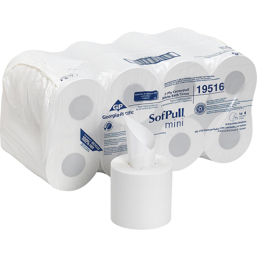 SofPull Centerpull Mini Toilet Paper - 2 Ply - 5.25" x 8.50" - 500 Sheets/Roll - White - Fiber - Perforated, Center Pull, Soft -