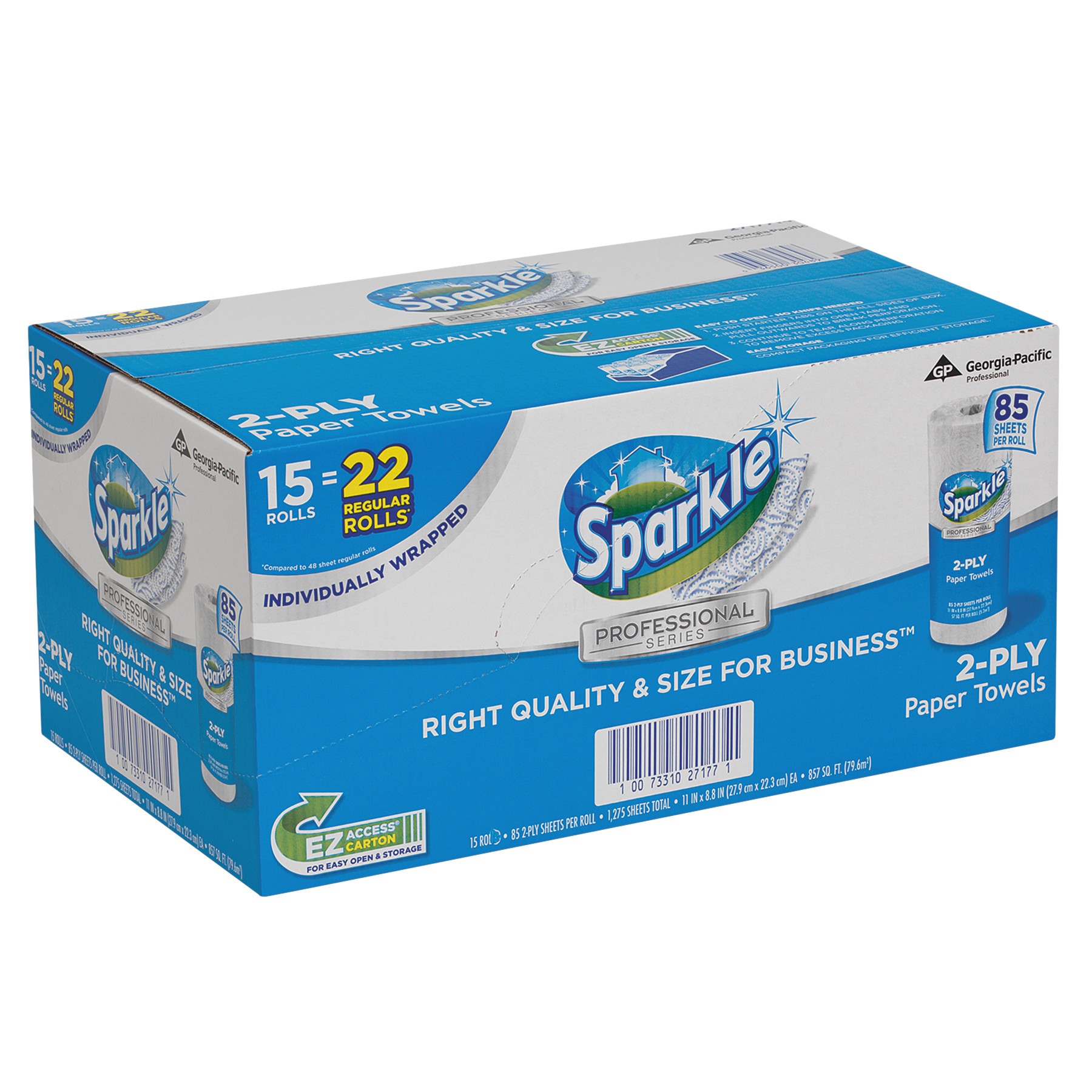Sparkle Professional Series Kitchen Paper Towel Rolls - 2 Ply - 8.80" x 11" - 85 Sheets/Roll - White - Absorbent, Individua