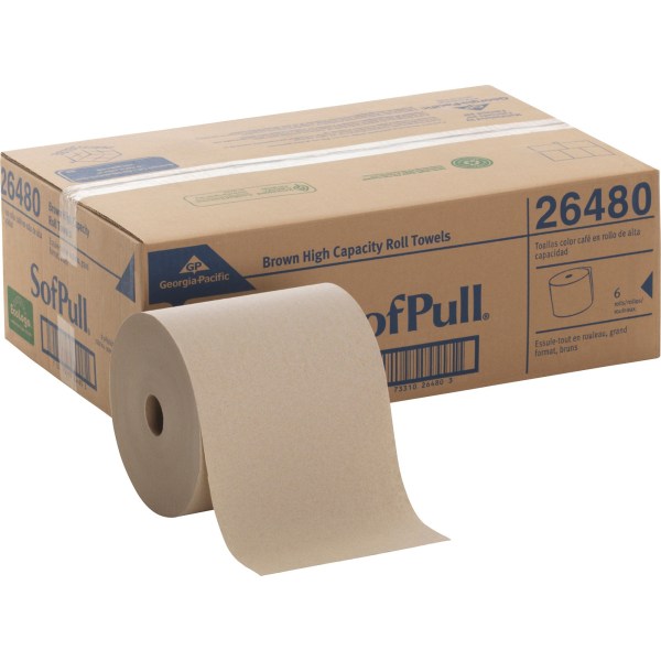SofPull Mechanical Recycled Paper Towel Rolls - 1 Ply - 7.87" x 1000 ft - 7.80" Roll Diameter - Brown - Paper - Soft, Absorbent