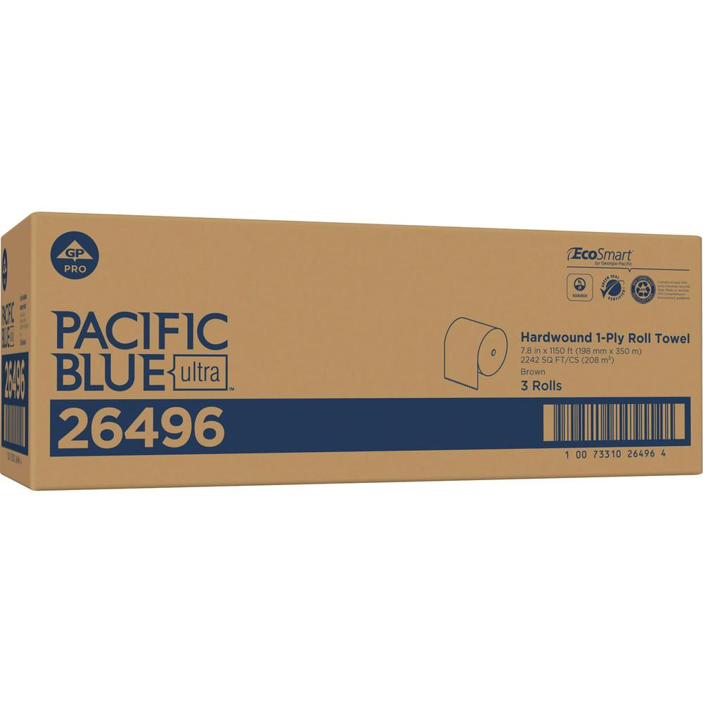 Pacific Blue Ultra High-Capacity Recycled Paper Towel Rolls - 7.87" x 1150 ft - Brown - Paper - Flexible, Chlorine-free - 3 Roll