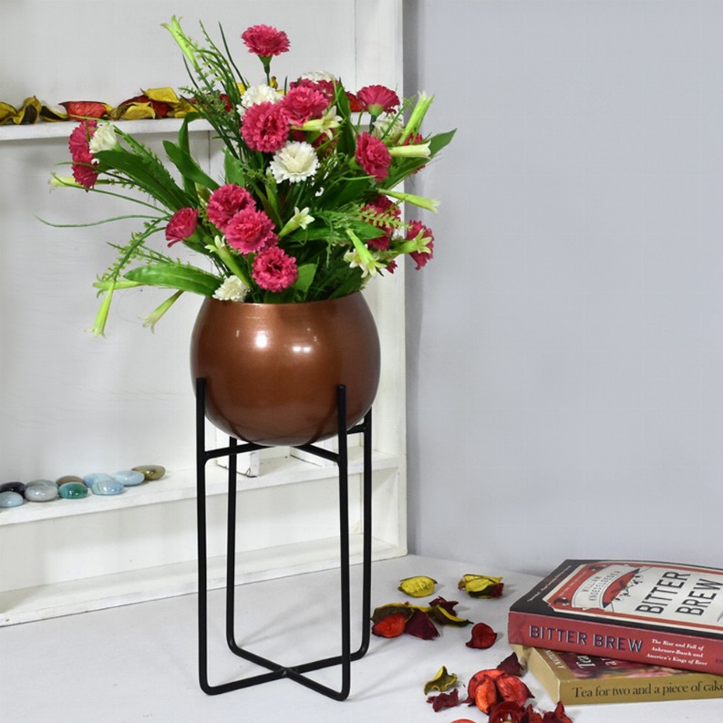 Handmade 100% Iron Round Modern Copper Coated Color Planters Pot - 10.5 x 5.2 x5.2in Copper