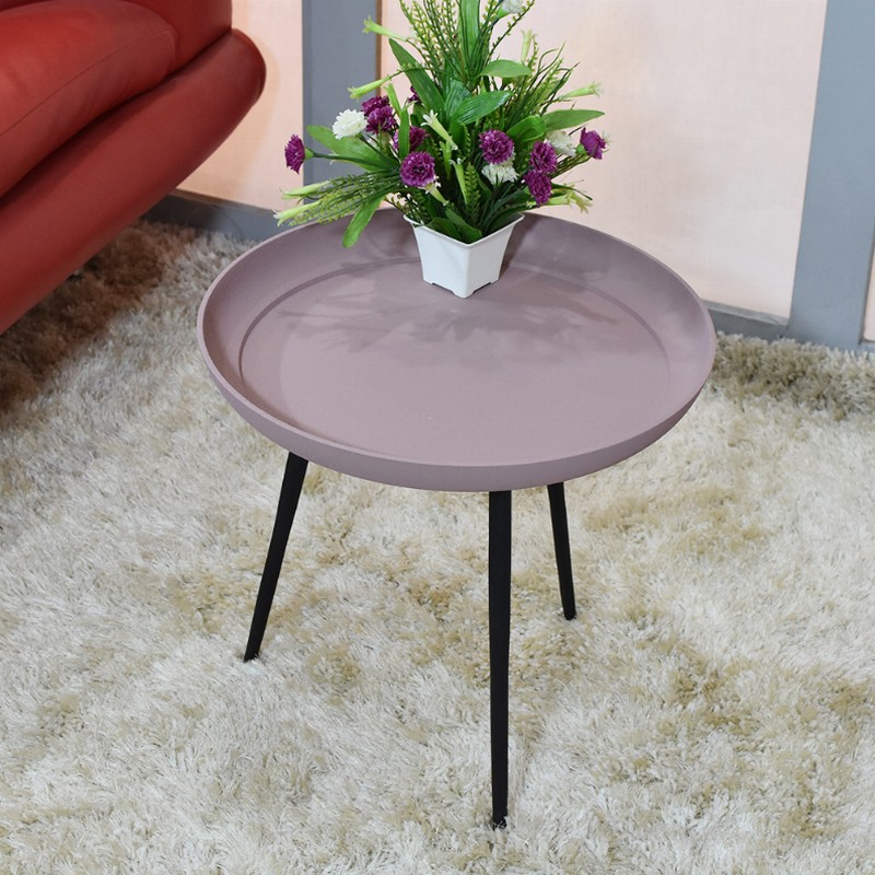 Handmade Aluminium And Iron Round Tray Side Table - 15.7x15.7x15.3 Pink