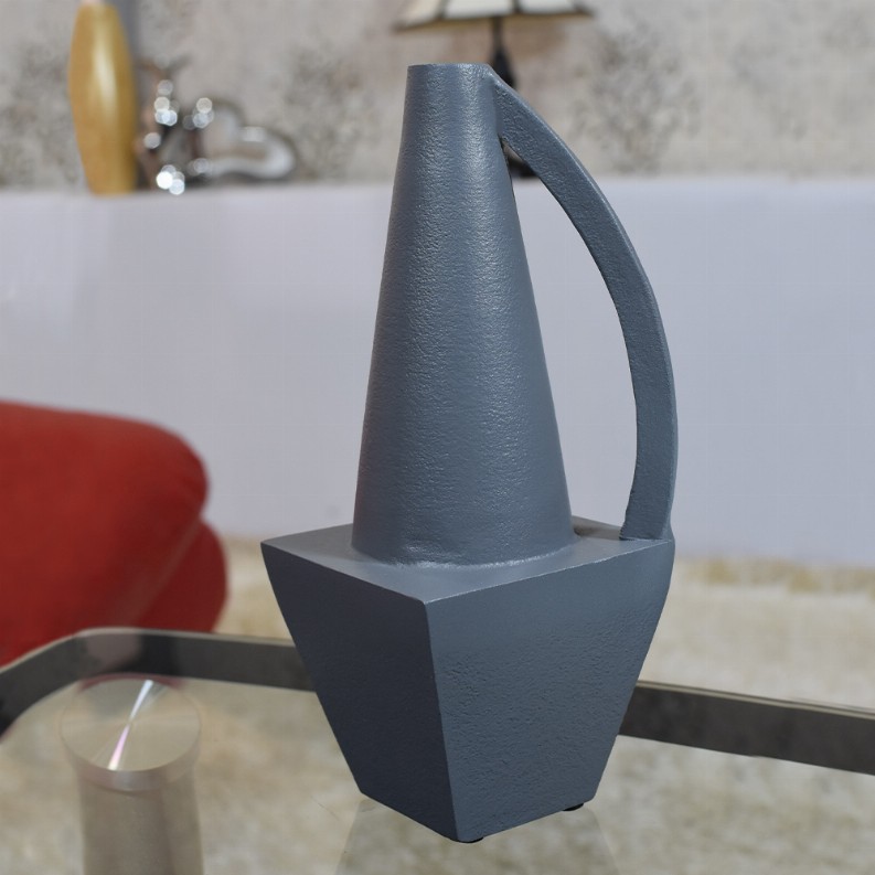 Handmade Aluminium Geometric Bud Vase For Indoor & Outdoor Use - 3.94x3.94x9.45in Gray