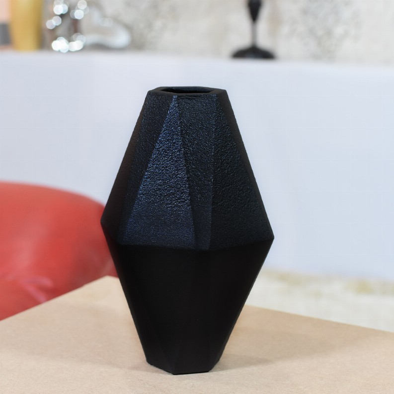 Handmade Aluminium Geometric Bud Vase For Indoor & Outdoor Use - 4.33x4.33x7.09in Black