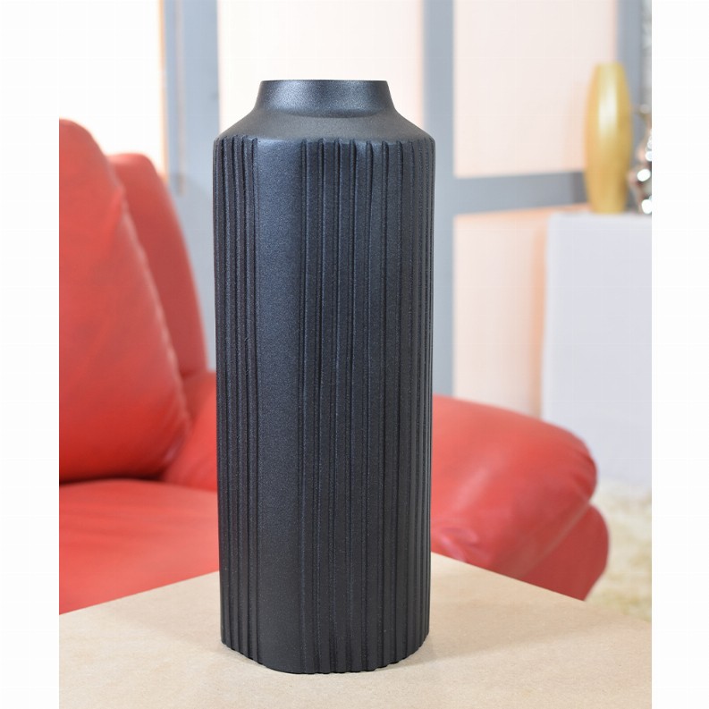 Handmade Aluminium Geometric Cylinder Vase For Indoor & Outdoor Use - 5.12x4.92x12.99in Black