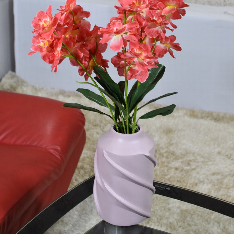 Handmade Aluminium Geometric Cylinder Vase For Indoor & Outdoor Use - 5.71x5.12x8.86in Light Pink