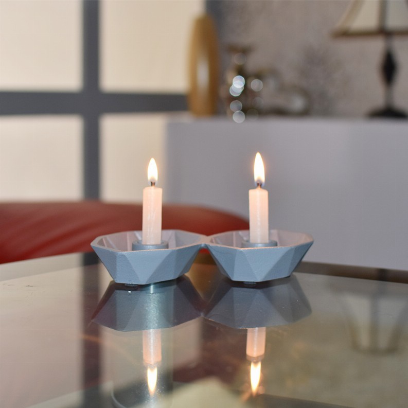 Handmade Aluminum Eco-friendly Geometric Set Of One Tea Light Candle Holder - 21x8x12in Gray