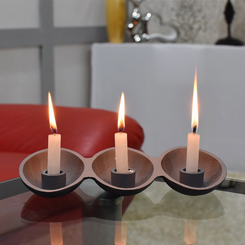 Handmade Aluminum Eco-friendly Geometric Set Of One Tea Light Candle Holder - 24x10x11in Gray