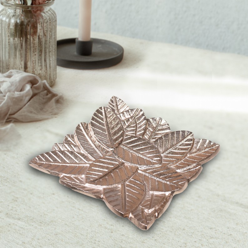 Handmade Decorative Bronze Color Coated Aluminium Tray - 6.88 x 6.88 x 0.78cm Bronze