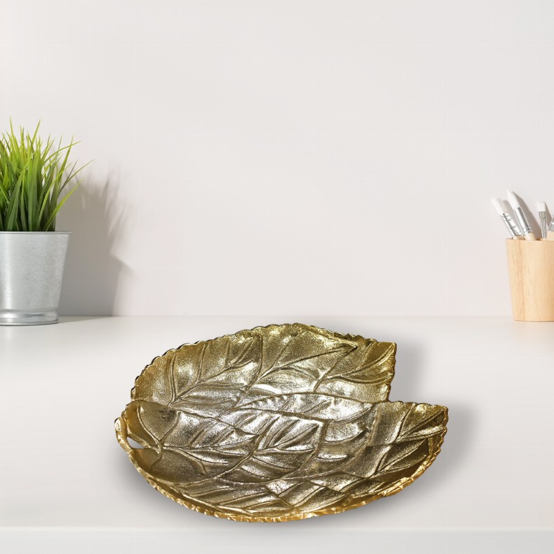 Handmade Decorative Gold Color Coated Aluminium Tray - 14.96 x 12.99 x 2.36cm Gold
