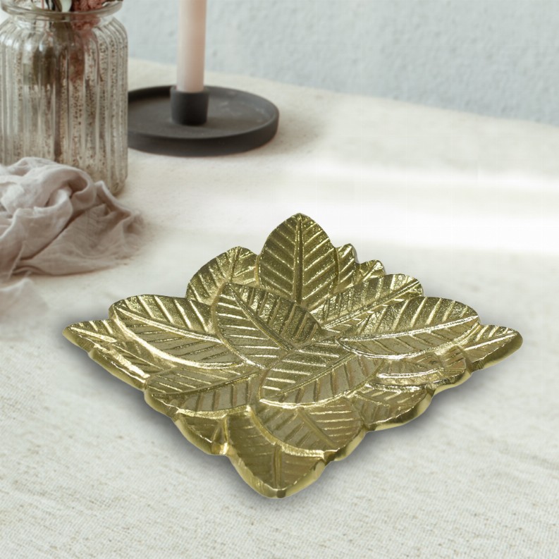 Handmade Decorative Gold Color Coated Aluminium Tray - 6.88 x 6.88 x 0.78cm Gold