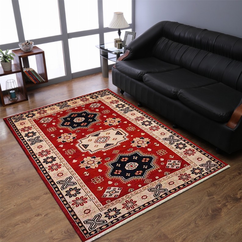 Rugsotic Carpets Hand Knotted Afghan Wool And Silk  Area Rug Oriental Kazak 10'x13' Red Cream