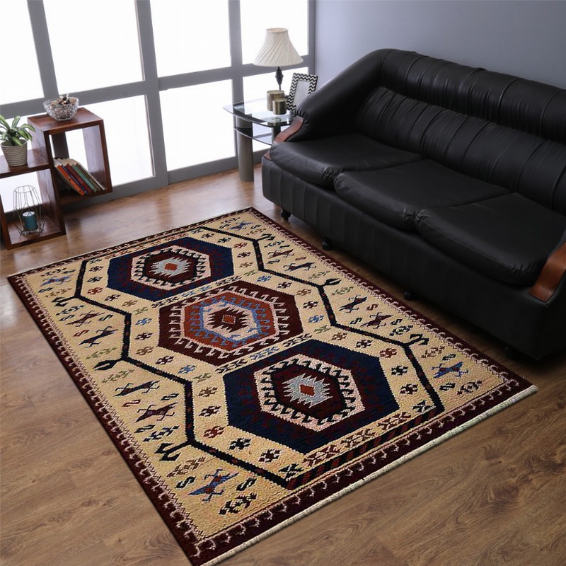Rugsotic Carpets Hand Knotted Afghan Wool And Silk  Area Rug Oriental Kazak 5'x8' Multicolor
