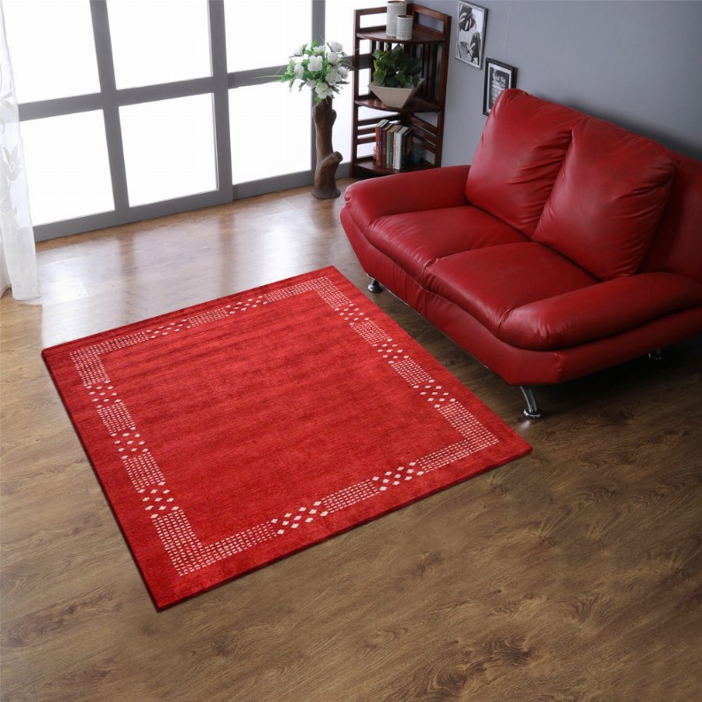 Rugsotic Carpets Hand Knotted Loom Silk Mix 10'x10' Square Area Rug - 10'x10' Red Contemporary