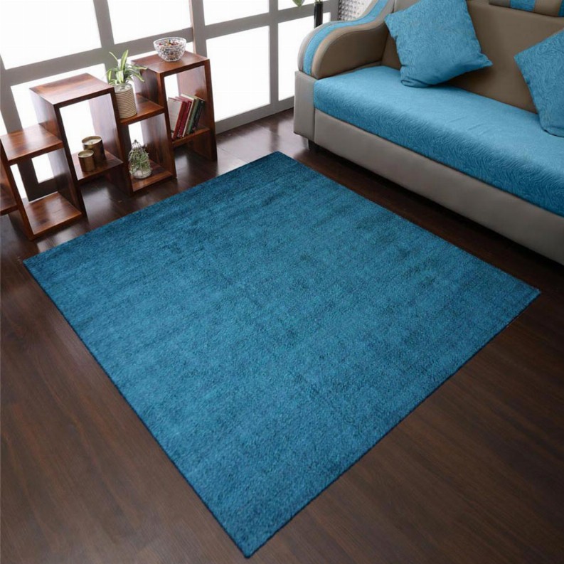 Rugsotic Carpets Hand Knotted Loom Silk Mix 10'x10' Square Area Rug - 10'x10' Blue Solid