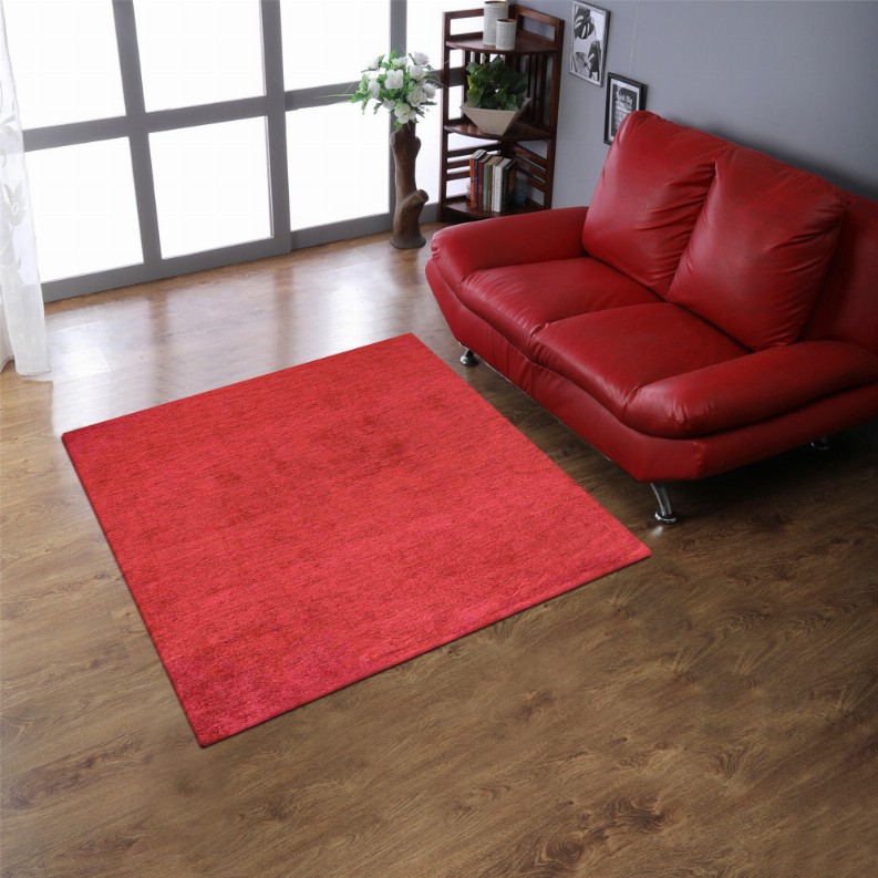 Rugsotic Carpets Hand Knotted Loom Silk Mix 10'x10' Square Area Rug - 10'x10' Red1 Solid