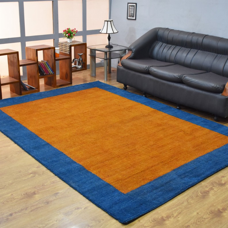 Rugsotic Carpets Hand Knotted Loom Silk Mix Area Rug Contemporary 6'x9' Orange  Blue