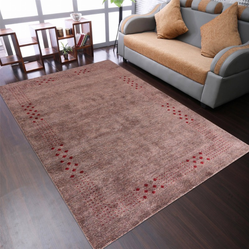 Rugsotic Carpets Hand Knotted Loom Silk Mix Area Rug Contemporary 5'x8' Light Brown