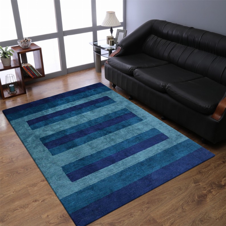 Rugsotic Carpets Hand Knotted Loom Silk Mix Area Rug Contemporary 6'7''x9'10'' Blue Dark Blue1
