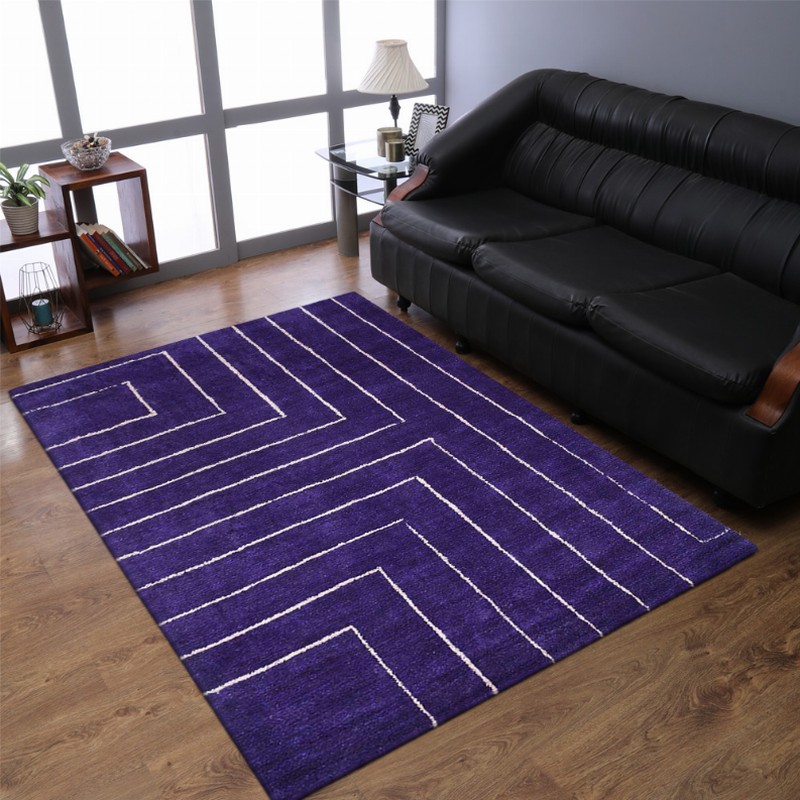 Rugsotic Carpets Hand Knotted Loom Silk Mix Area Rug Geometric 6'x9' Purple Beige