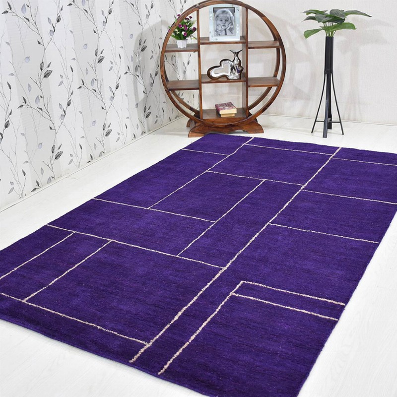 Rugsotic Carpets Hand Knotted Loom Silk Mix Area Rug Geometric 6'x9' Purple Beige1