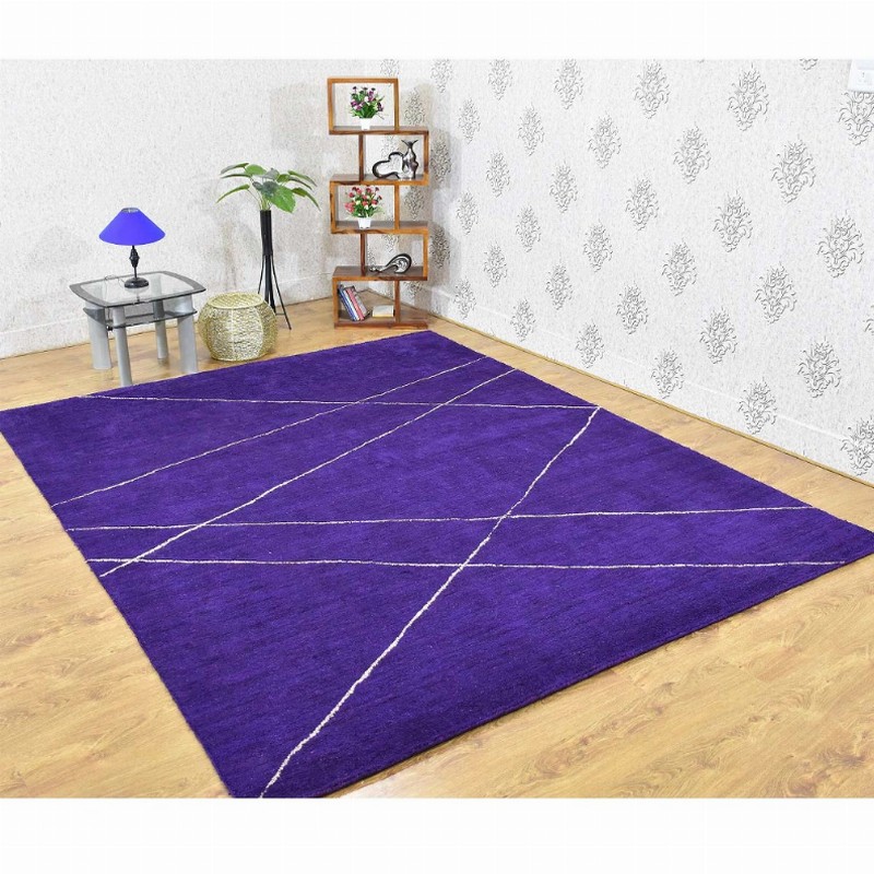 Rugsotic Carpets Hand Knotted Loom Silk Mix Area Rug Geometric 6'x9' Purple  Beige2