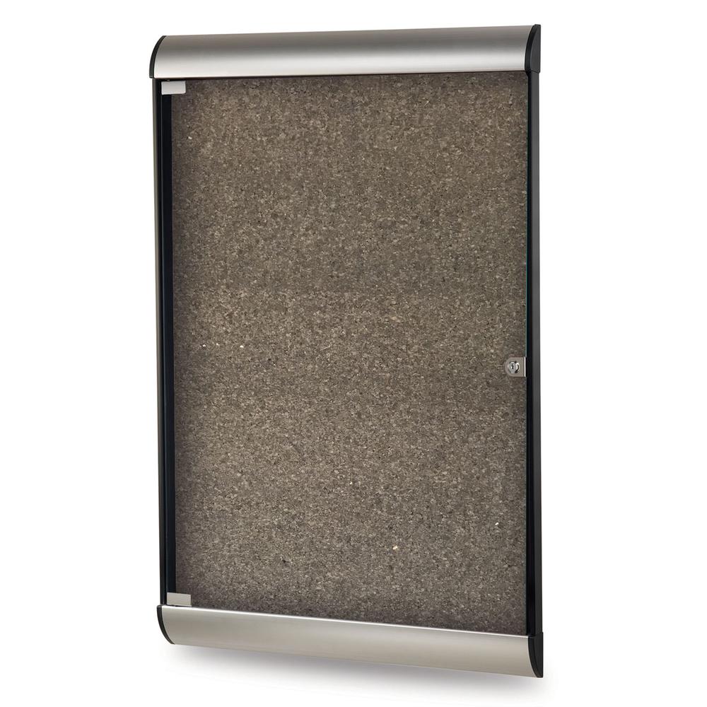 Ghent Silhouette 1 Door Enclosed Chocolate Cork Bulletin Board with Satin Frame, 4'H x 2'W