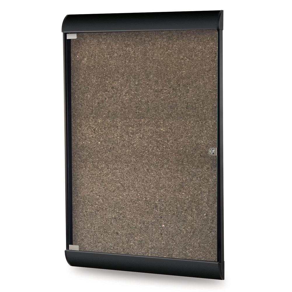 Ghent Silhouette 1 Door Enclosed Chocolate Cork Bulletin Board with Black Frame, 4'H x 2'W