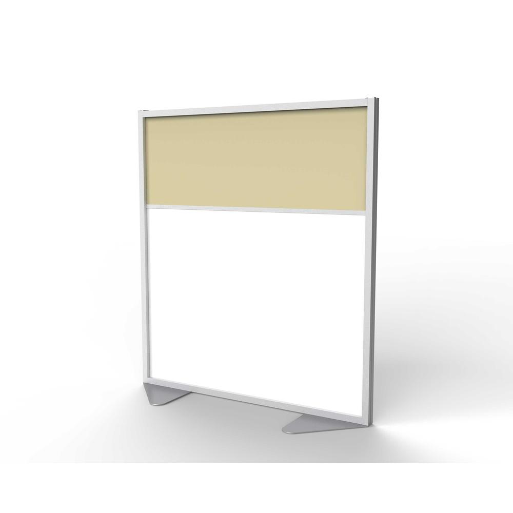 Ghent Floor Partition with Aluminum Frame and 2 Split Panel Infill, Porcelain and Carmel Vinyl, 54"H x 48"W