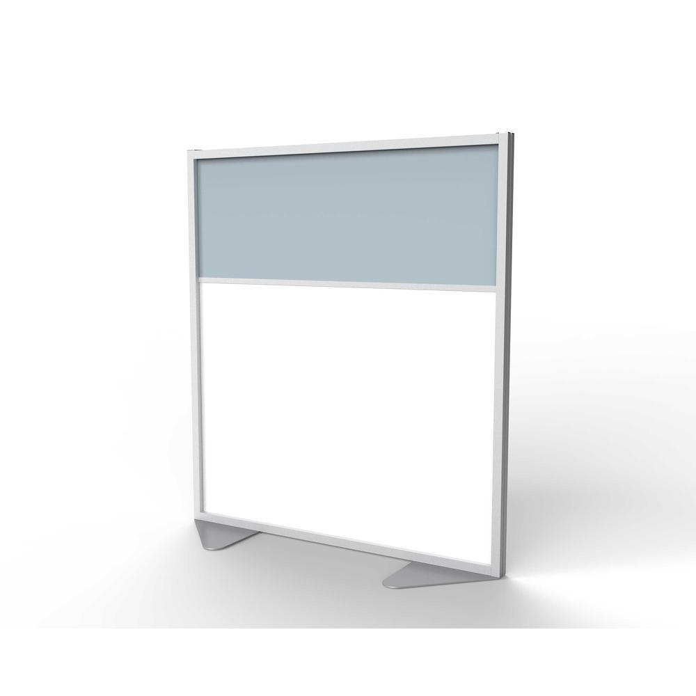 Ghent Floor Partition with Aluminum Frame and 2 Split Panel Infill, Porcelain and Silver Vinyl, 54"H x 48"W