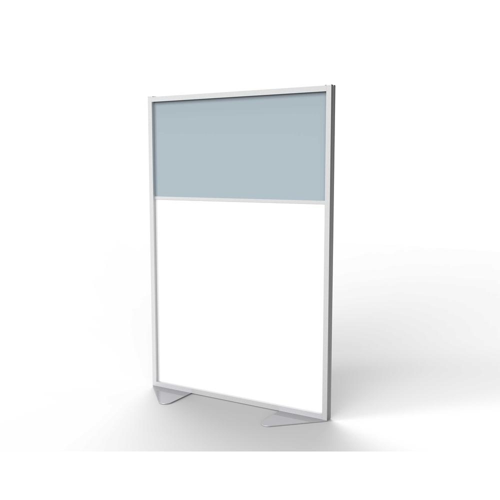 Ghent Floor Partition with Aluminum Frame and 2 Split Panel Infill, Porcelain and Silver Vinyl, 72"H x 48"W