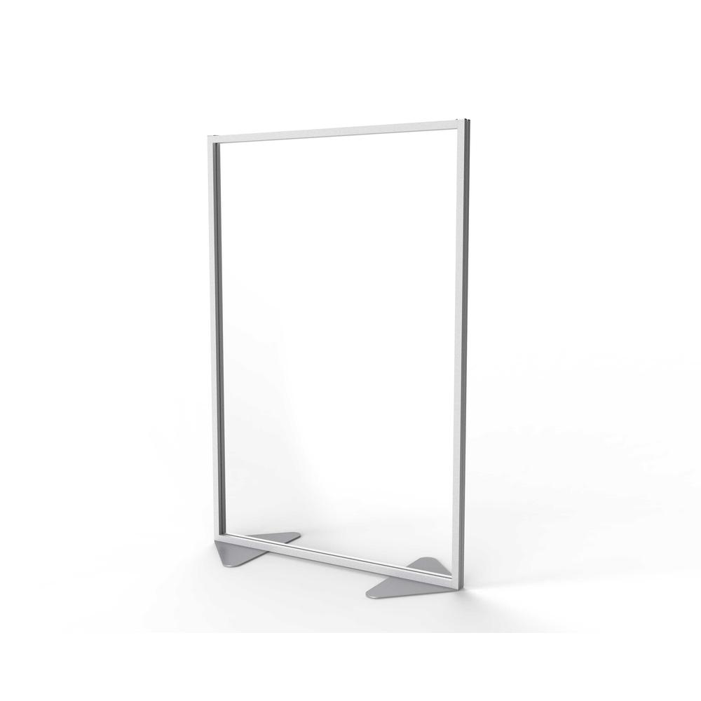 Ghent Floor Partition with Aluminum Frame and Full Panel Infill, Clear Acrylic, 72"H x 48"W