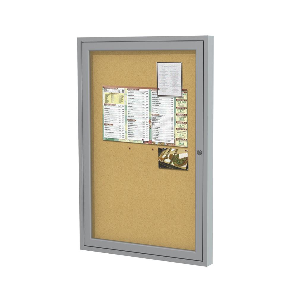 36"x36" 1-Door Satin Aluminum Frame Enclosed Bulletin Board - Natural Cork