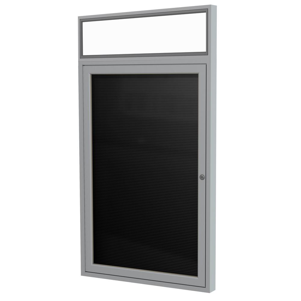 36"x24" 1-Door Satin Alum Frame, Headliner Encl Flannel Letterboard - Black