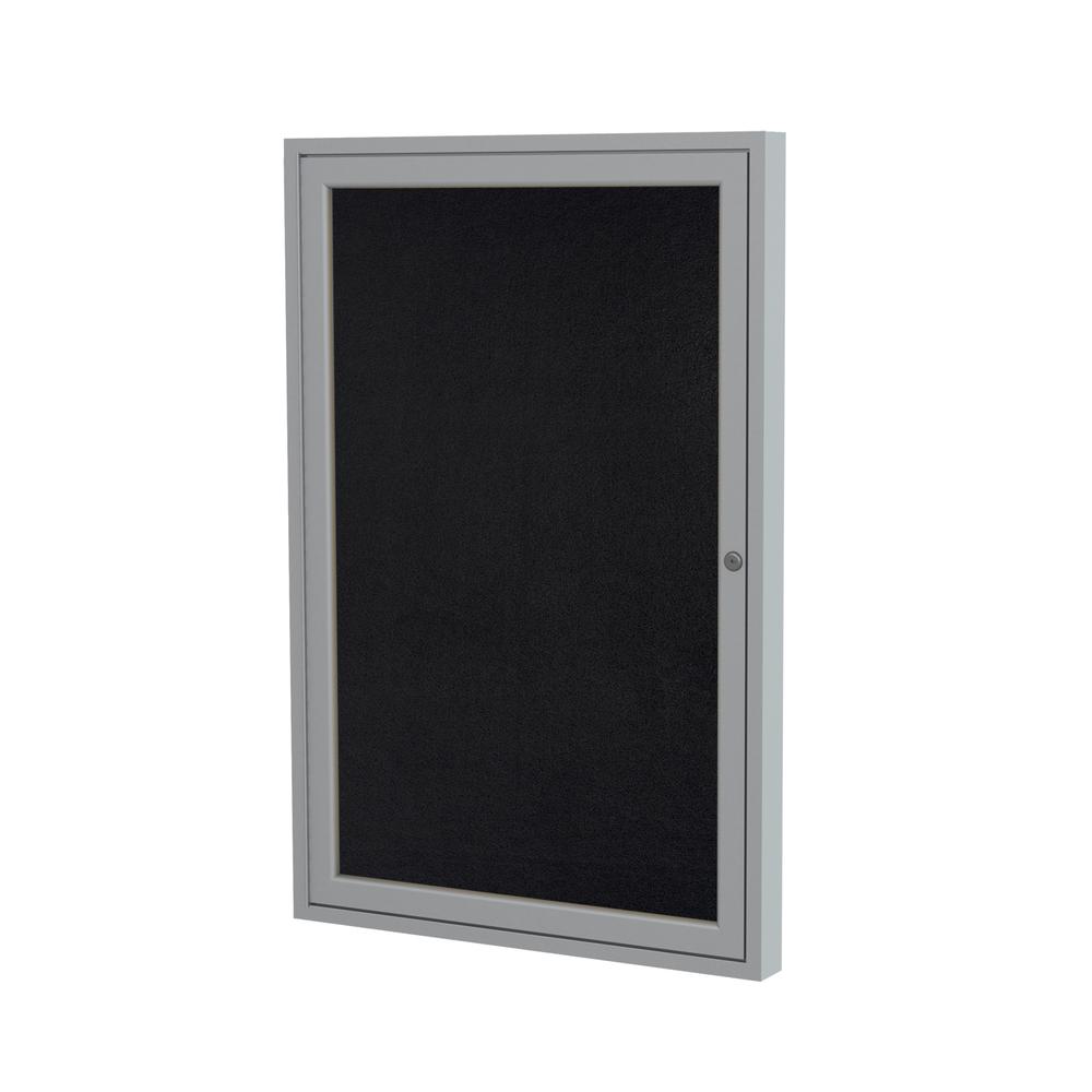 36"x36" 1-Dr Satin Alum Fr Enclosed Recycled Rubber Bulletin Board - Black