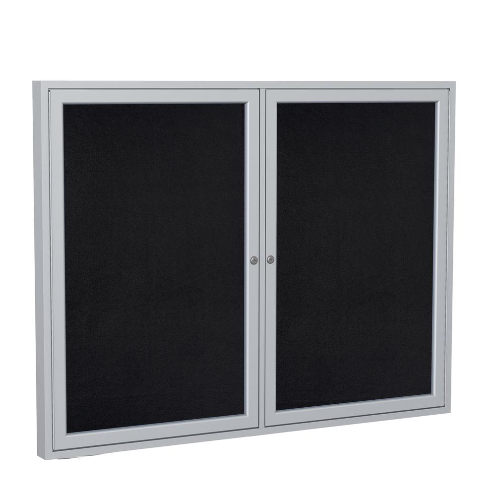 48"x60" 2-Dr Satin Alum Fr Enclosed Recycled Rubber Bulletin Board - Black
