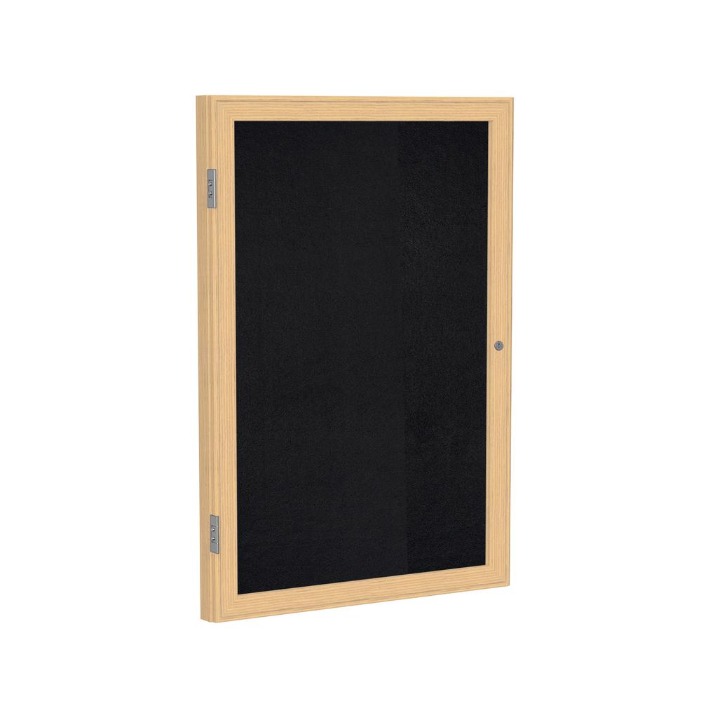 36"x30" 1-Dr Wood Fr Oak Finish Enclsd Recycled Rubber Bulletin Board - Black