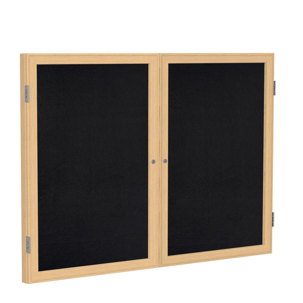 36"x60" 2-Dr Wood Fr Oak Finish Enclsd Recycled Rubber Bulletin Board - Black