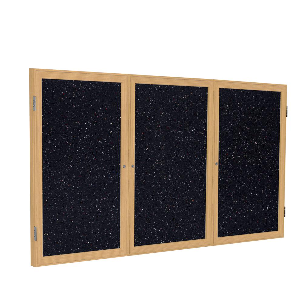 36"x72" 3-Dr Wood Fr Oak Finish Encl Recycled Rubber Bulletin Board - Confetti