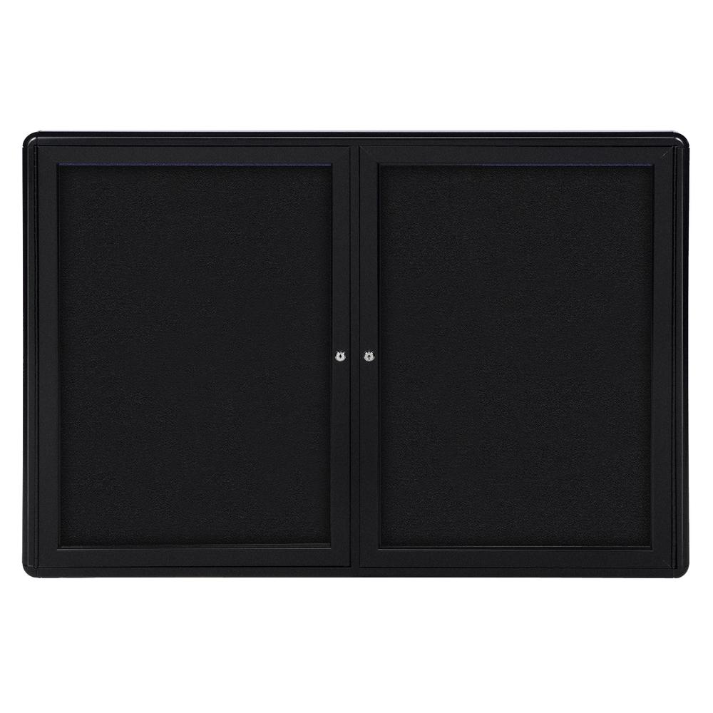 34"x47" 2-Door Ovation Black Fabric Bulletin Board - Black Frame