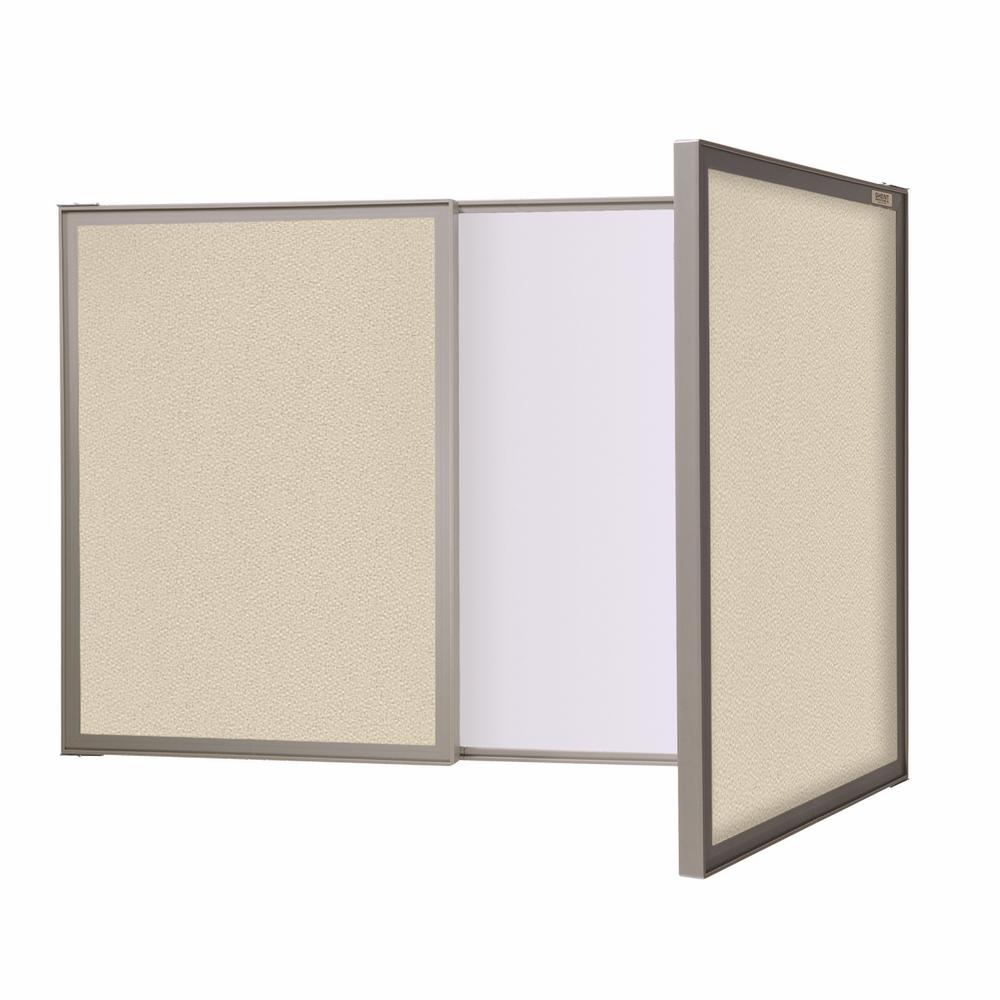 Ghent VisuALL PC Whiteboard Cabinet with Fabric Bulletin Board Exterior Doors, Beige