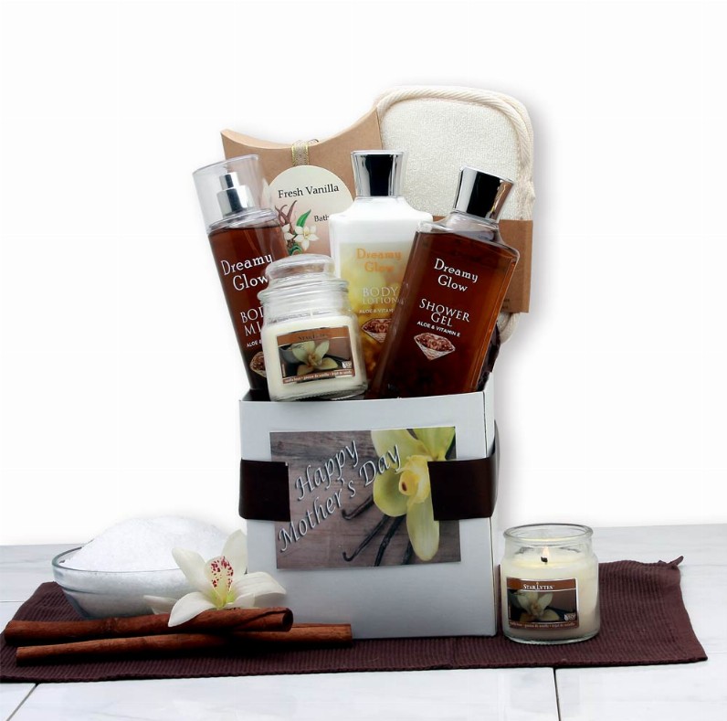 Mother's Day Gift Baskets - 9x9x10 in Mother's Day Vanilla Spa Care Package